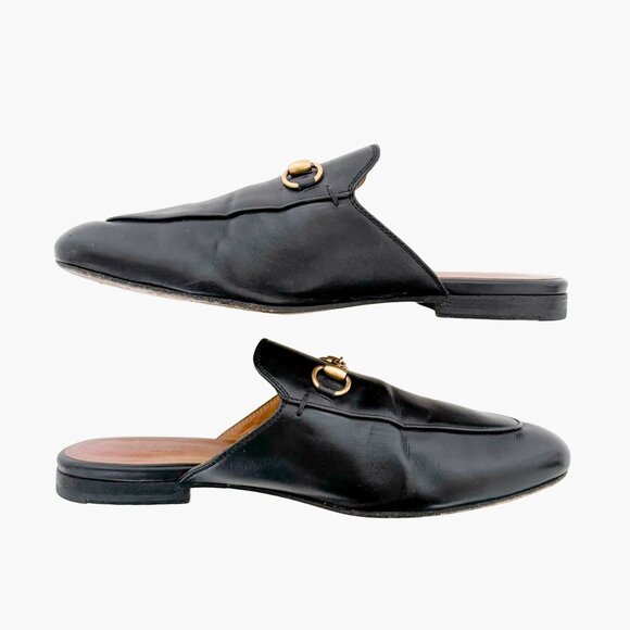 Gucci Princetown Horsebit Loafer Mule EU 37 US 7 Black Leather Buckle Slip On - Picture 8 of 11